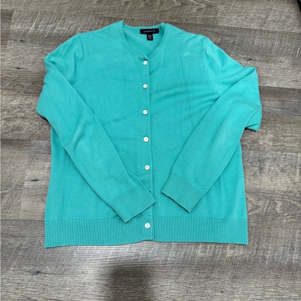 Lands' End Women's Aqua Cardigan Sweater